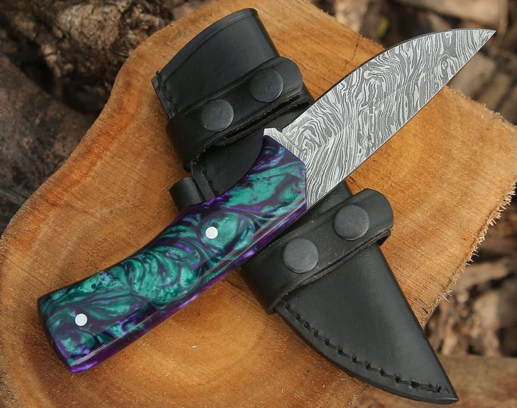 Arcane Handmade Custom Damascus Knife with Resin Handle