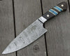 Epicurian Damascus Chef Knife with Exotic Wenge Wood & Turquoise Handle