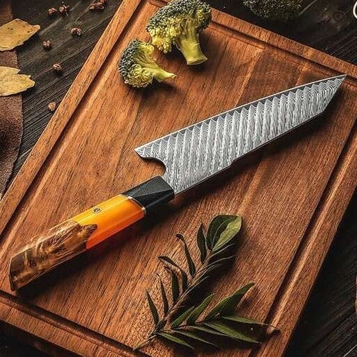 Kotetsu VG10 Damascus Chef Knife with Exotic Olive Wood Burl Handle