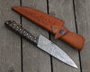 Noble 6" Damascus Chef Knife with Exotic Wenge Wood Handle & Leather Sheath