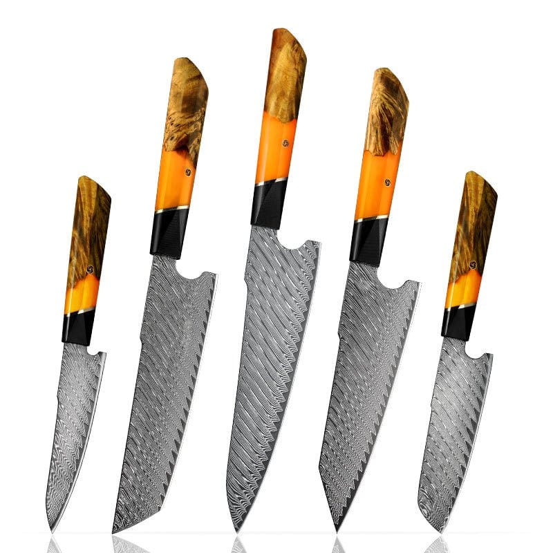 Elite Series VG10 Damascus Knife Set with Exotic Rose Wood Handle