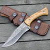 Chimera Damascus Steel Engraved Knife with Exotic Olive Wood Handle