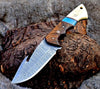 Gravity Damascus Gut Hook Hunting Knife with Exotic Rose Wood and Bone Handle