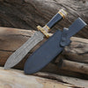 Heartless Edge Damascus Fixed Blade Knife with Horn Handle & Sheath