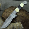 Kopesh Damascus Steel Engraved Hunting Knife with Bone & Horn Handle