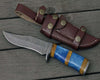 Lightbane Damascus Big Game Hunting Knife with Bone, Olive Wood Handle & Sheath