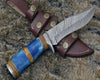 Lightbane Damascus Big Game Hunting Knife with Bone, Olive Wood Handle & Sheath