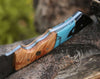 Echelon Damascus Gut Hook Knife with Exotic Olive wood & Turquoise Handle