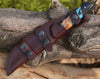 Echelon Damascus Gut Hook Knife with Exotic Olive wood & Turquoise Handle