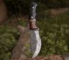 Crest Damascus Tracker Knife with Exotic Rose Wood and Horn Handle