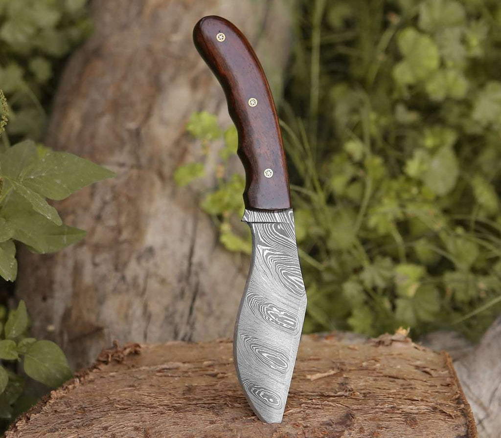 Huntsman Damascus Kukri Knife with Exotic Rose Wood Handle