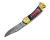 Expedition Damascus Pocket Knife with Pakka Wood Handle