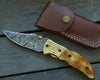 Marshal Damascus Folding Knife with Charred Bone Handle