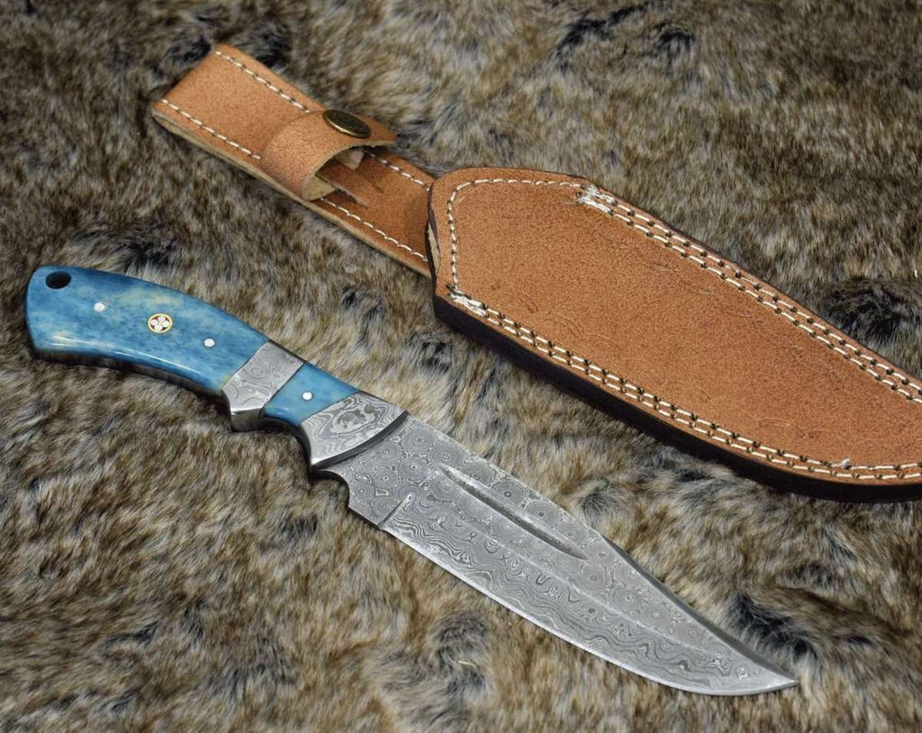 Enforcer Damascus Bowie Knife with Bone Handle